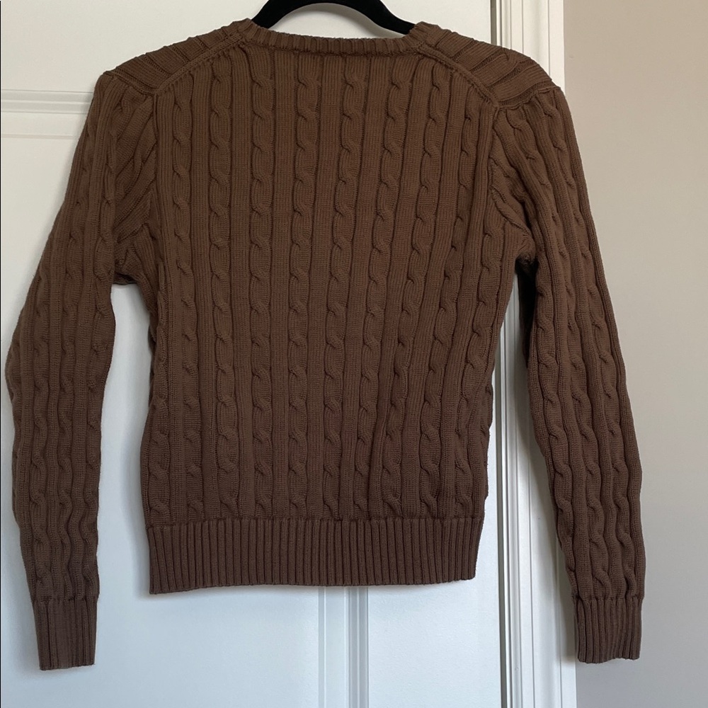 Polo by Ralph Lauren V-Neck Brown Cable Knit Sweater - Picture 6 of 7